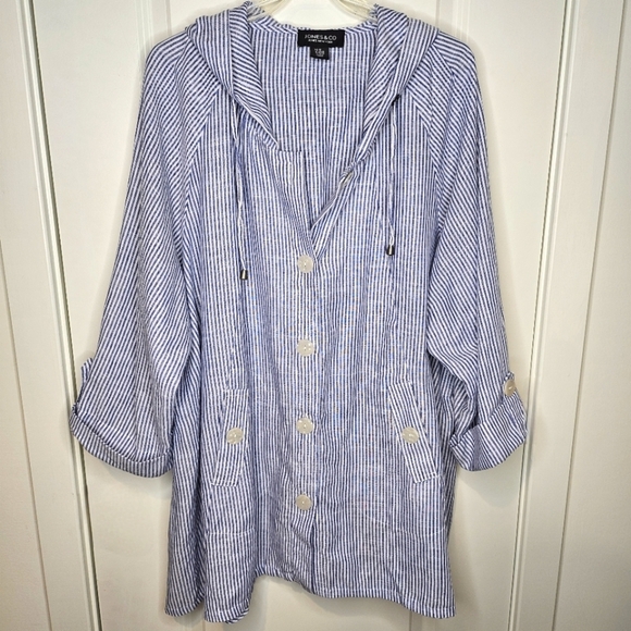 Jones New York Tops - Like New Jones New York Linen Blend Shirt Plus Size 3X Hooded Jacket Coastal